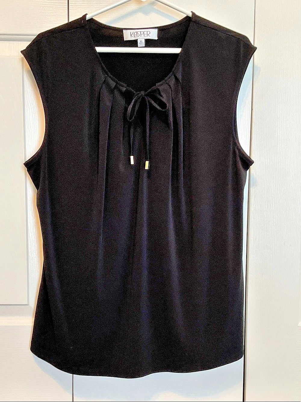 Kasper Tie Neck Sleeveless Top Black Xlarge